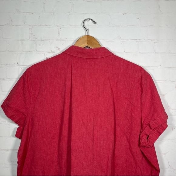 Eddie Bauer Womens Linen Button Up Blouse Top Size XXL Salmon Cap Sleeve - Picture 13 of 15